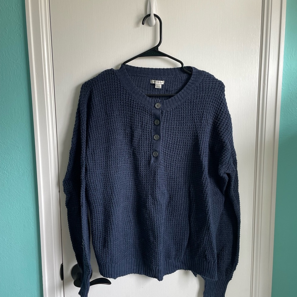 American Eagle Outfitters Dark Blue Henley Sweater